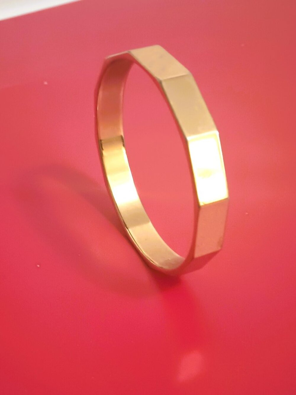 Monet Gold Tone Dodecagonal Bangle 7.5" Vintage Small Shiny Bracelet